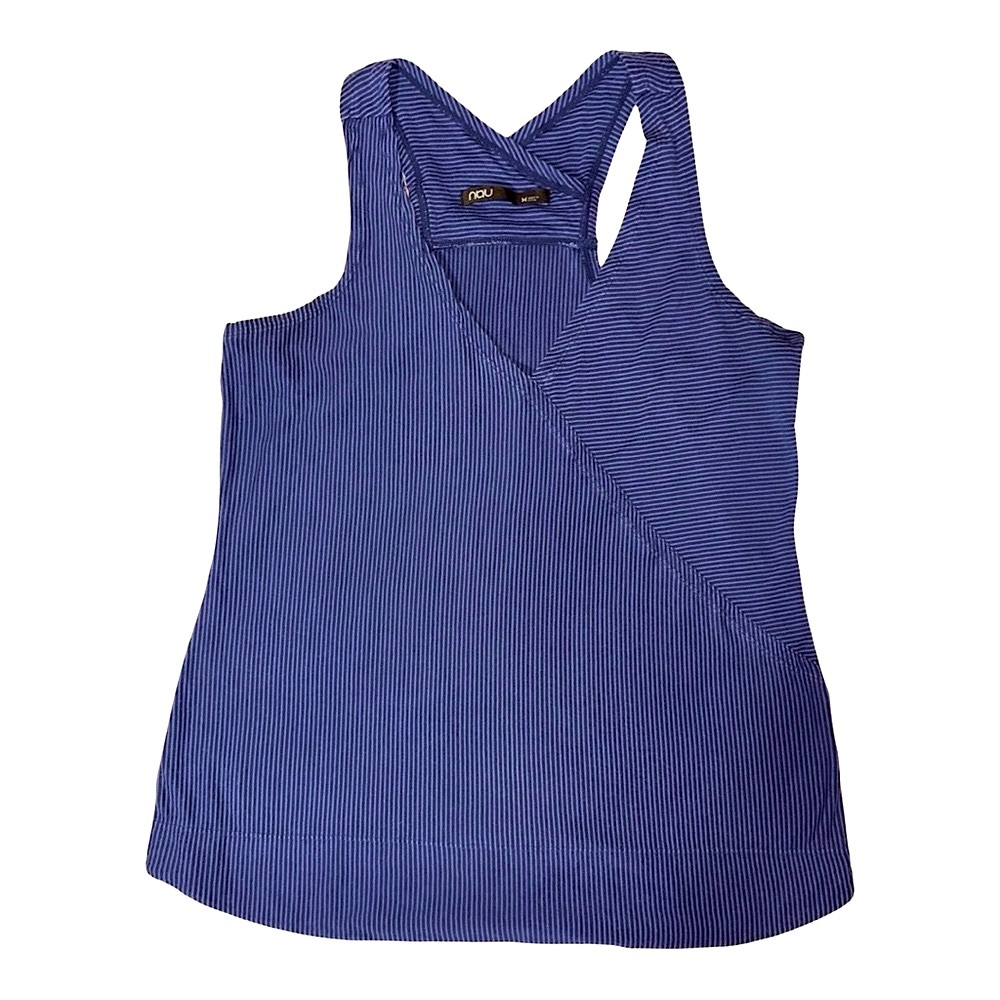 Nau Faux Wrap Tank Top - Blue Striped, M